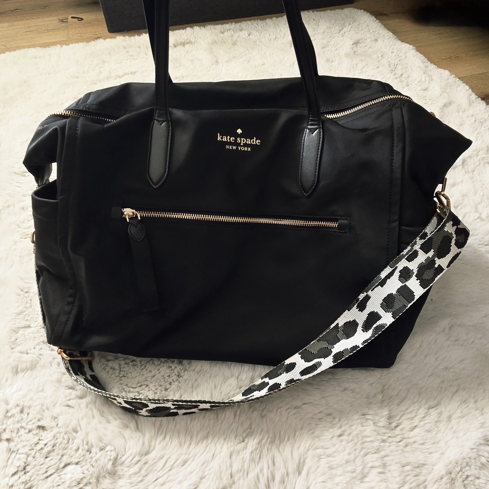 Kate Spade Black Travel Bag with Leopard Print Strap
